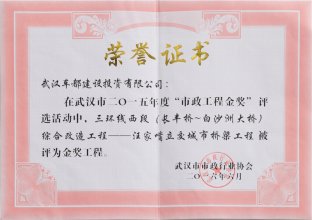 2015年度汪家嘴立交工程市政工程金奖